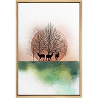 SIGNWIN Framed Canvas Print Wall Art Black Moose Over Teal Moon and Tree Silhouette Nature Animals Digital Art Modern Art Minimalist Landscape Fun for Living Room, Bedroom, Office - 16
