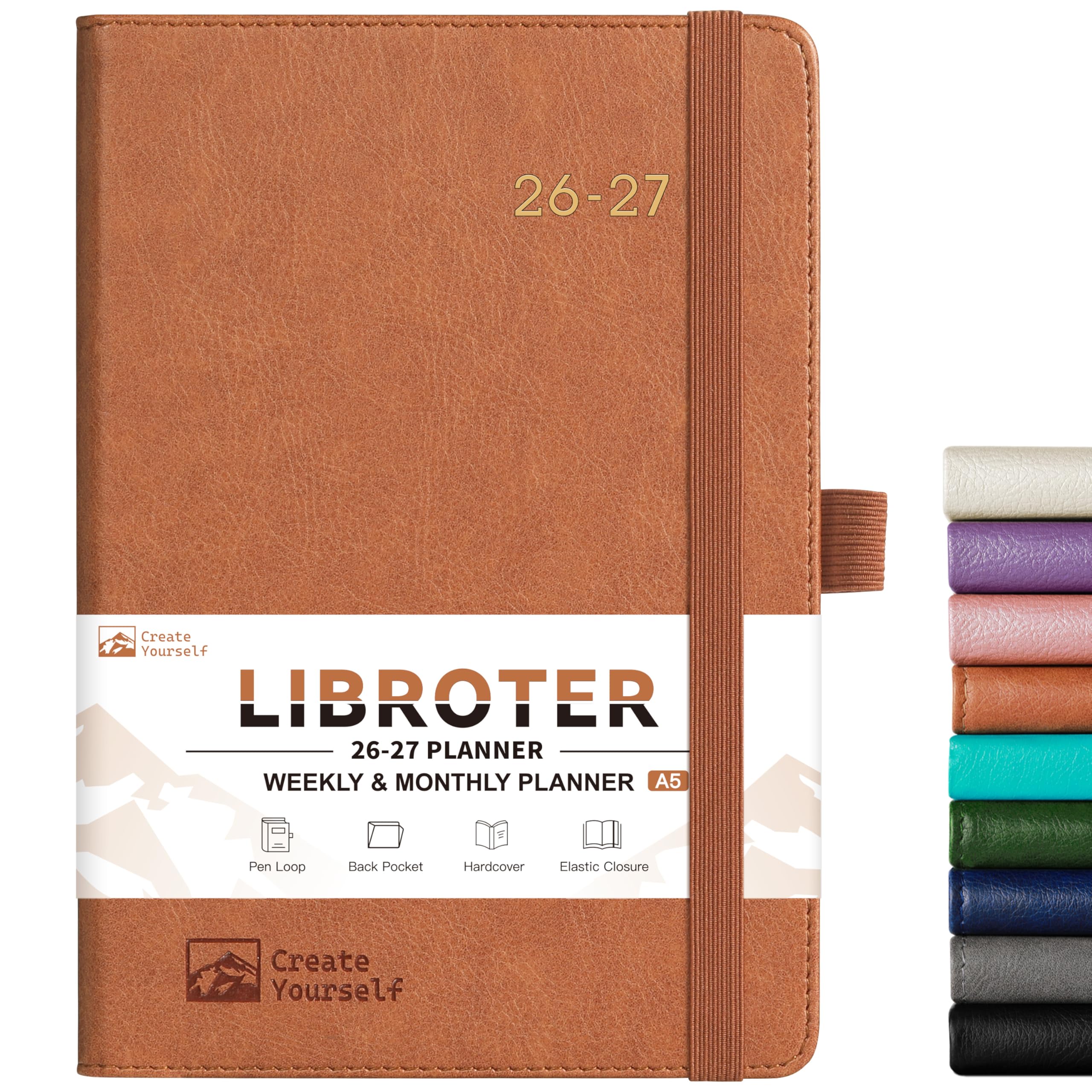 Photo 1 of 2026-2027 Planner - Academic Planner 2026-2027 Weekly Monthly Planner, July 2026 - June 2027, 5.7'' x 8.4'', Thick Paper, Leather Cover, Pen Holder, Back Pocket, Perfect Daily Organizer - Brown