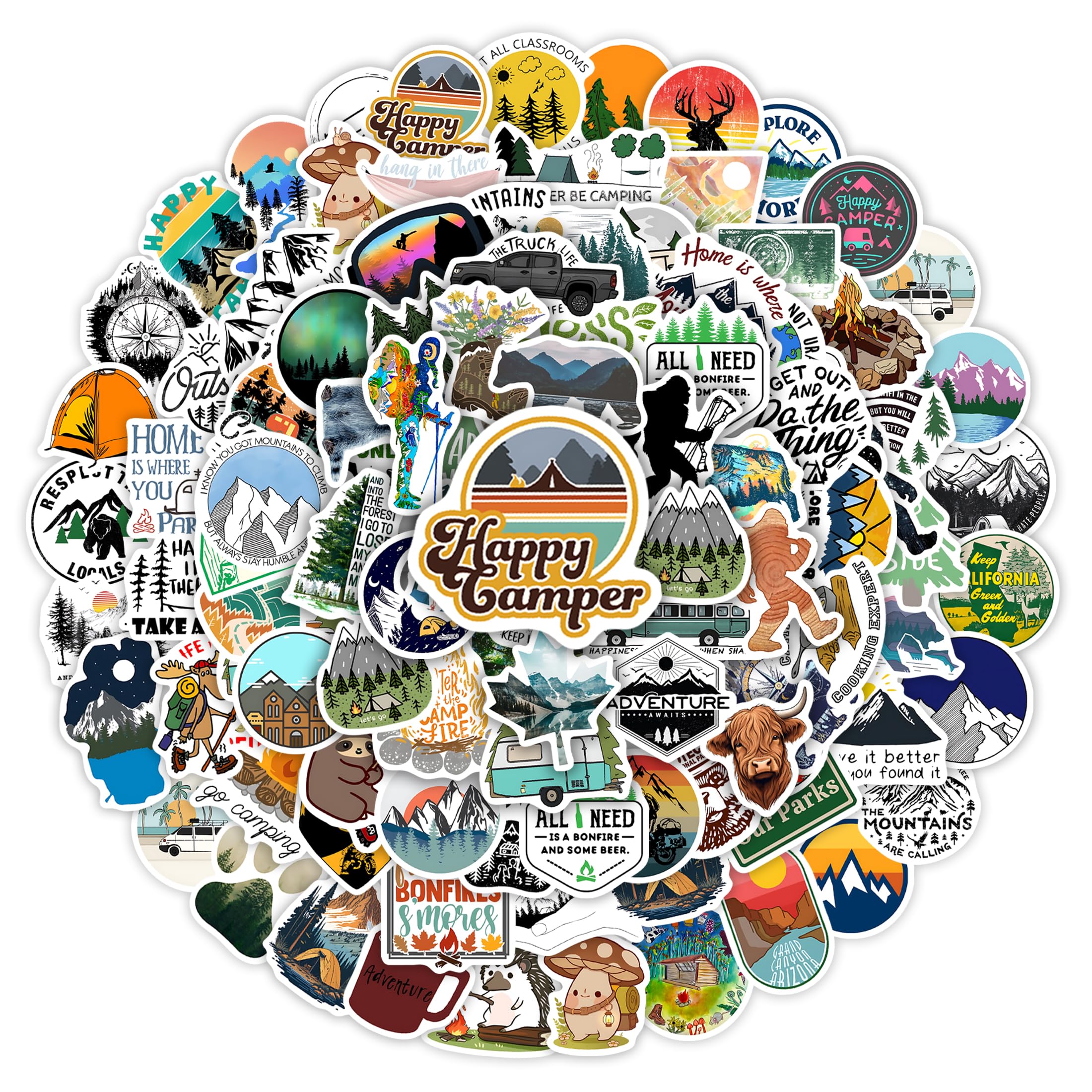 Photo 1 of 100 Pcs Outdoor Adventure Hiking Camping Adults Stickers for Water Bottle, Waterproof Vinyl Wilderness Nature Travel Wildlife Laptop Decals, Summer Camp Sticker for Teens Girls Boys Kids