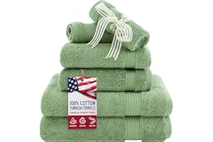 American Veteran Towel, 6 Piece Towel Set for Bathroom Clearance Prime 100% Cotton Turkish Bathroom Towels, 2 Bath Towels 2 Hand Towels 2 Washcloths, Sage Green
