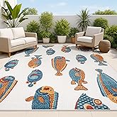 JONATHAN Y Fish High-Low Indoor Outdoor Area Rug 3X5 Navy/Orange/Cream, Algarve Modern for Backyard, Patio, Porch, Easy-Clean