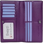Bveyzi Ultra Slim Thin Leather RFID Blocking Credit Card Holder Bifold Clutch Wallets for Women