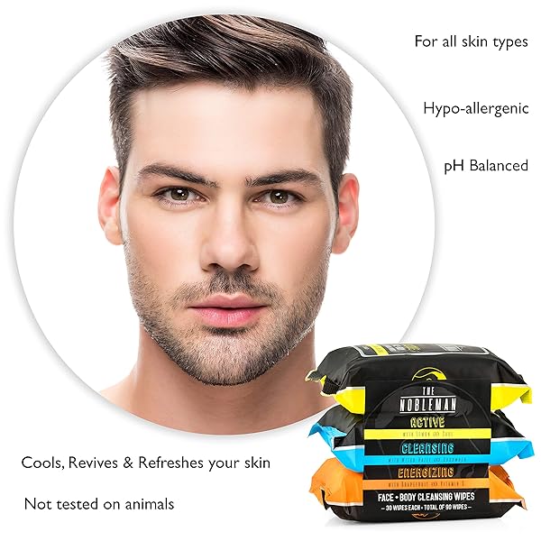 MEN’S ACTIVE/CLEANSING/ENERGIZING FACE + BODY CLEANSING WIPES – 3 PACK (90CT)