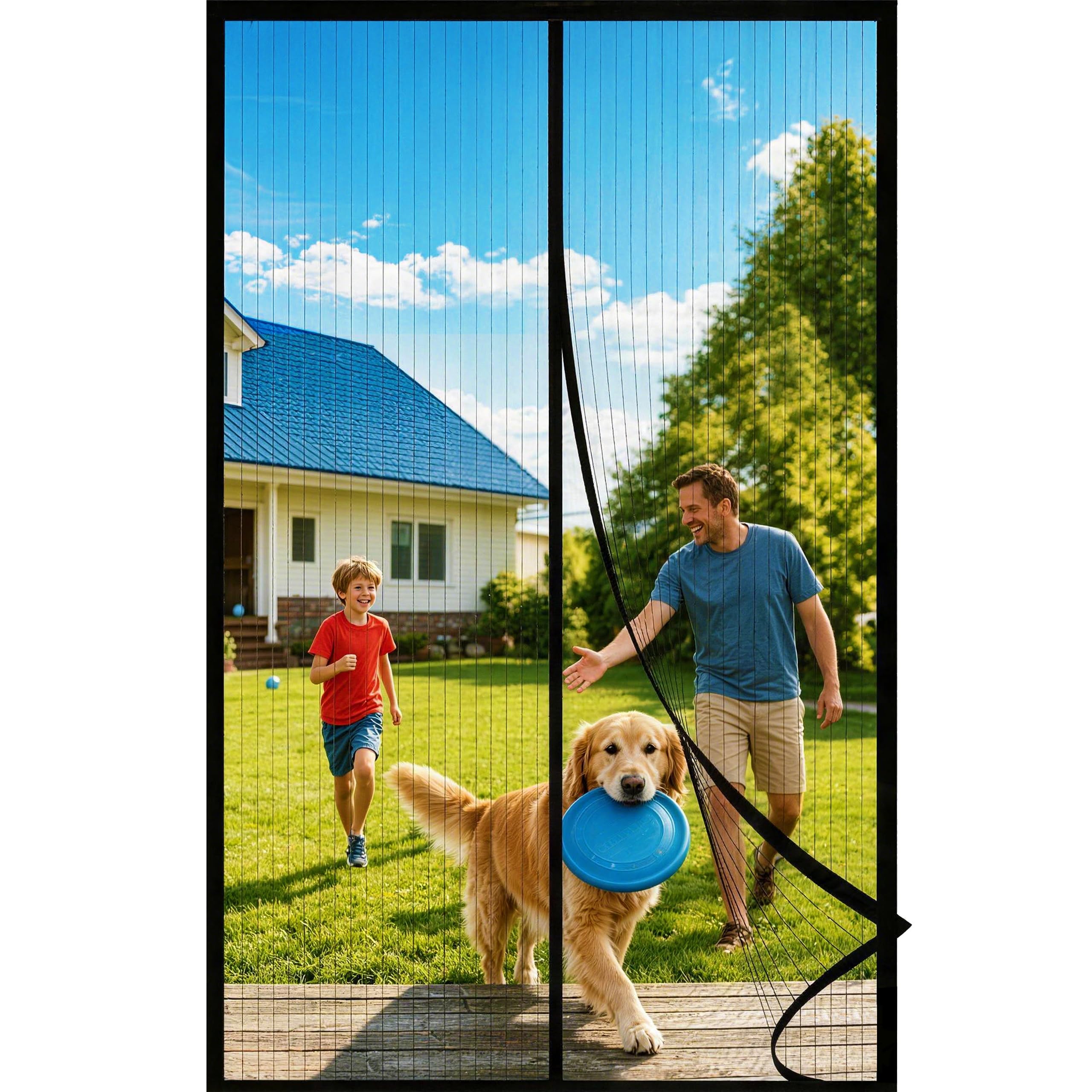 Fly Screens Doors Nets Patio Curtain Insect Mesh for Keeping Out Flies & Bug, Flyscreen French Doors, Screen Door Fly Screen, Magnetic Fly Curtain(100x220cm, Black)