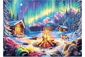 Blueforest 1000 Piece Jigsaw Puzzles for Adults, Northern Lights & Cozy Cabin Winter Bonfire - Impossible Challenging Difficult Puzzle with Aurora, Wildlife & Hygge Gift-Ready Art (27.5"x19.7")