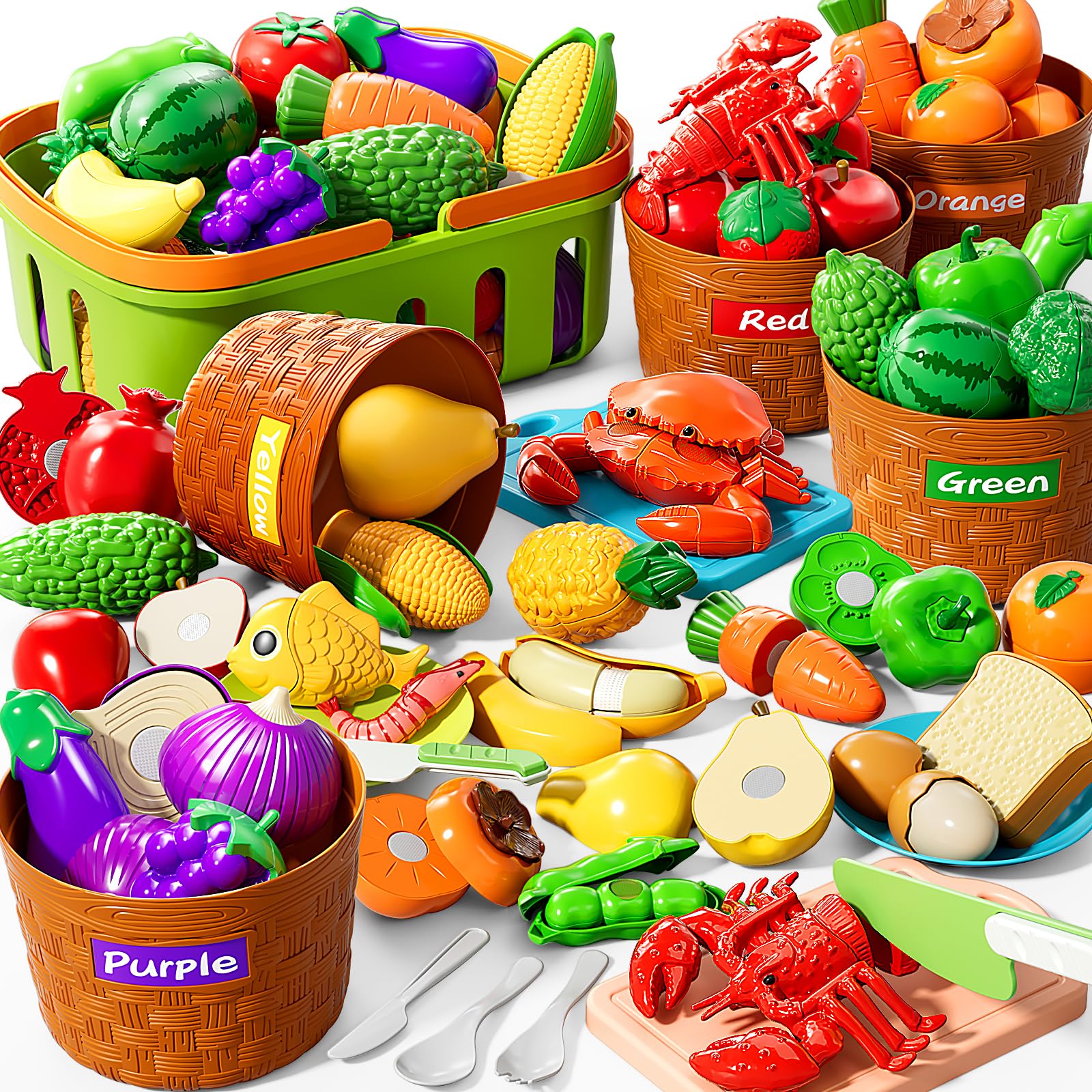 Photo 1 of NIPLOOOW Play Food Set for Kids, Toddler Learning Toys, Cutting Food Toy Color Sorting Set, Pretend Food Play Kitchen Accessories for Kids, Birthday Gifts for 3-8 Years old Boys Girls Educational Toys