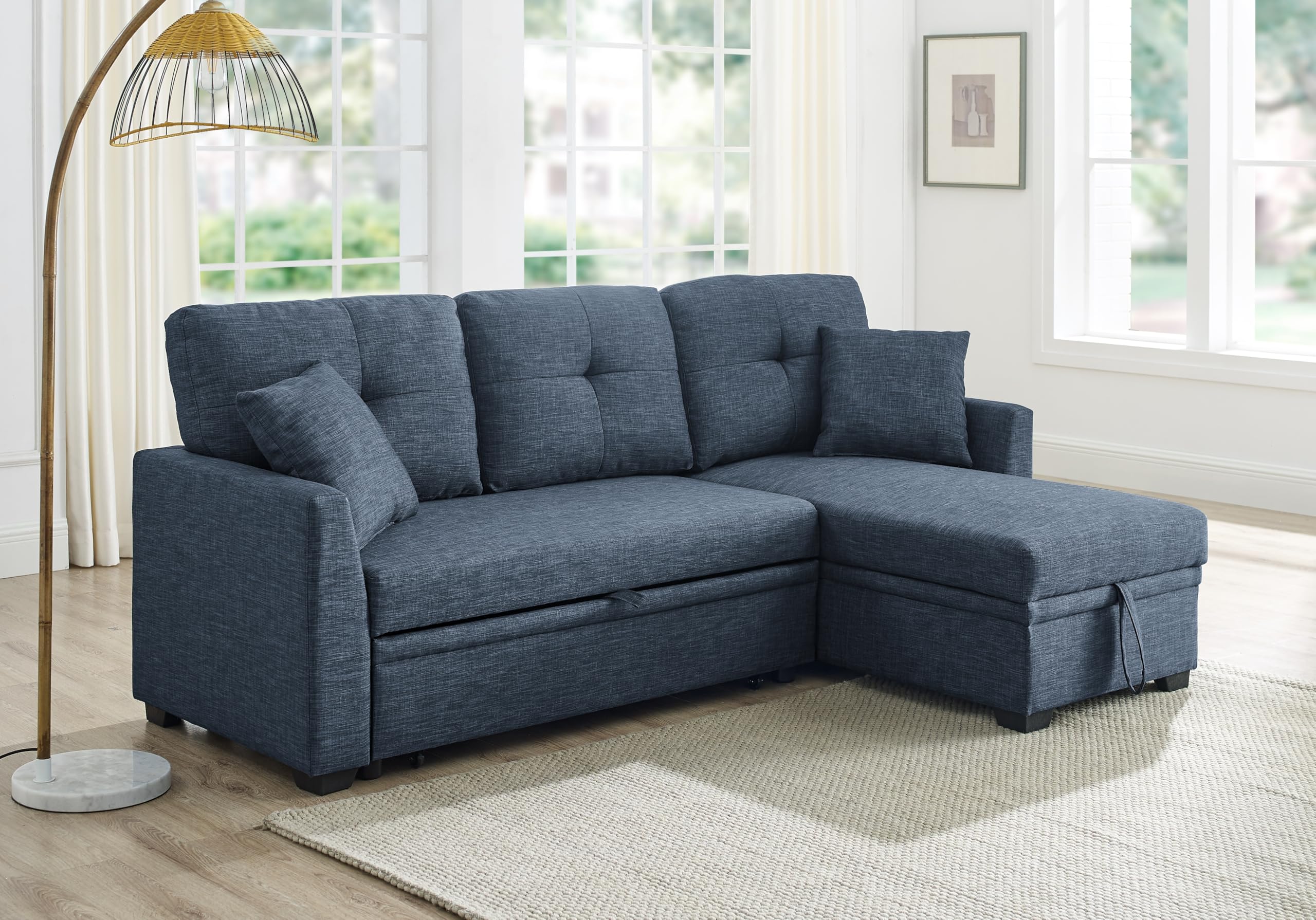 Photo 1 of ** only box # 1 of 3 is included missing parts **  83-inch Pull Out Sleeper Couch Bed, L-Shaped Corner Reversible Sleeper Sectional Sofa Polyester Blend Tufted Upholstered Convertible Sofa Bed with Storage Chaise for Home Apartment Living Room