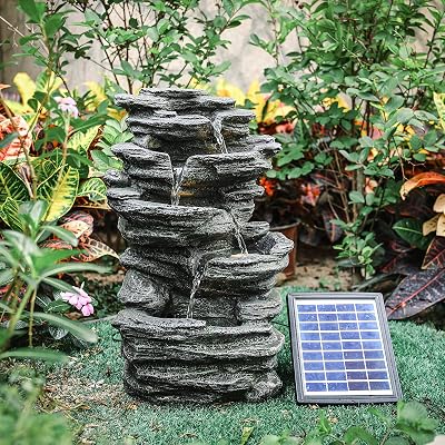 BTGGG Solar Powered Water Feature Self Containing Garden Fountain LED Light