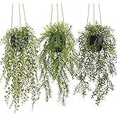 PENGYEE 3 Packs Fake Hanging Plants with Black Pots, 18.5" Artificial Hanging Plants for Wall Decor, Fake Plants Mandala Vine Indoor/Outdoor for Home Bathroom Bedroom Kitchen Office Room Decor