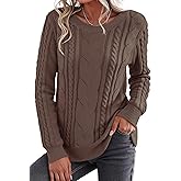 Jouica Women's Fall Fashion 2025 Cable Knit Crewneck Sweater Long Sleeve Cozy Winter Pullover Sweater