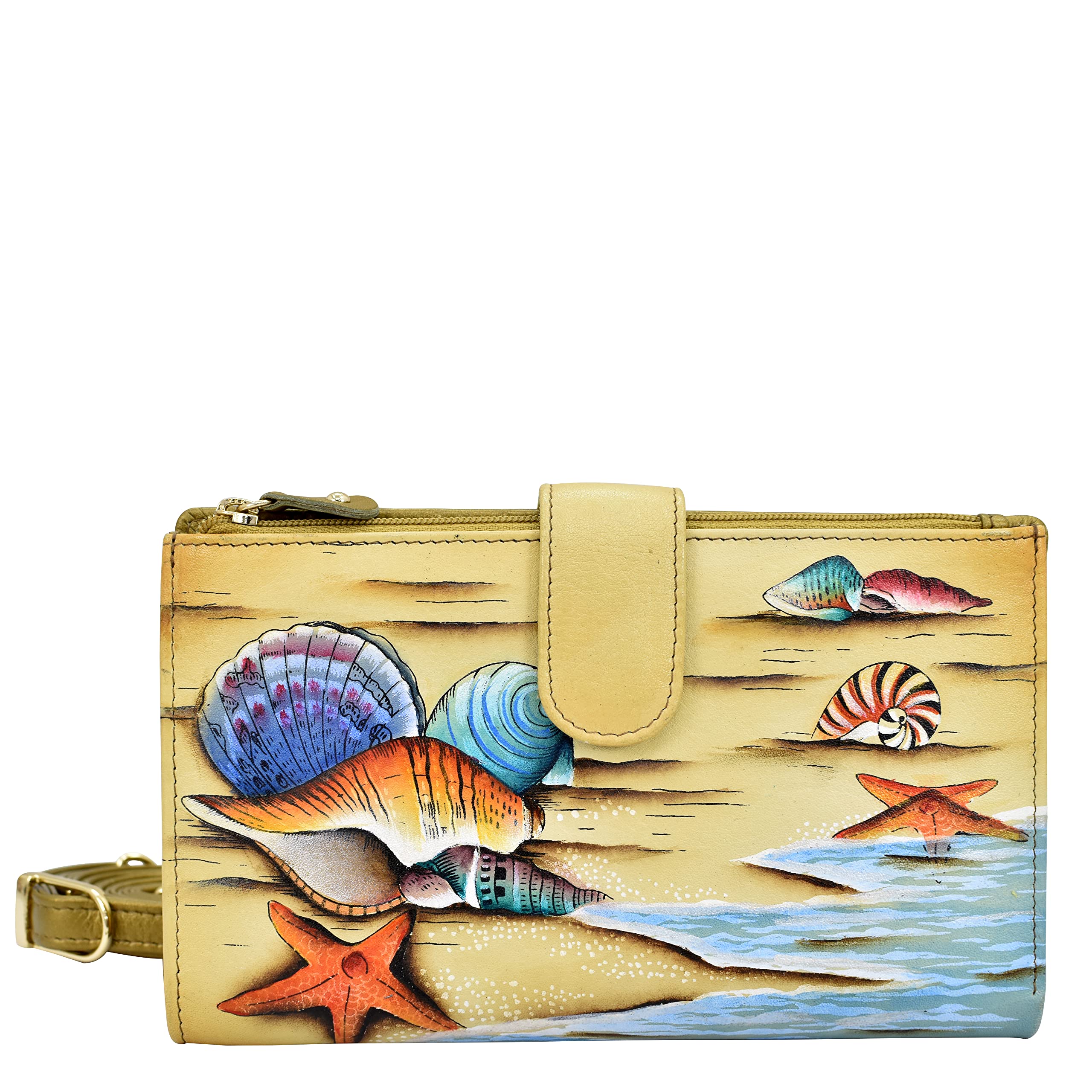 Anuschka Women’s Hand Painted Genuine Leather Cell Phone Case & Wallet - Gift of the Sea — image 1