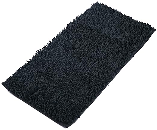 Airee Fairee Badematte Badteppiche Badvorleger Rutschfeste Chenille Stoff Badezimmer Teppich 82 X 40 CMS (Schwarz)