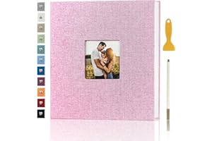 AENBUSLM Photo Album Self Adhesive Pages for 4x6 5x7 8x10 Pictures Magnetic Scrapbook Photo Albums with Sticky Pages Books with A Metallic Pen for Baby Wedding Family 11x10.6 Pink 40 Pages