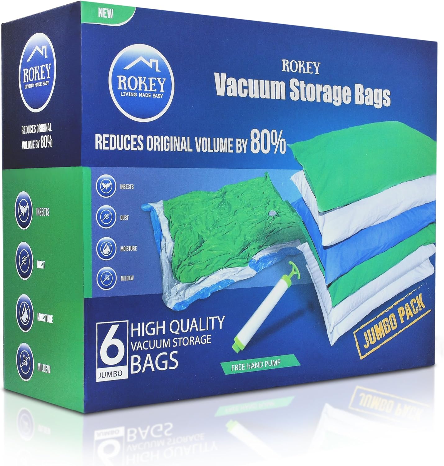 ROKEY Vacuum Storage Bags JUMBO LARGE (6 Pack 110 x 80 cm) Reusable Box