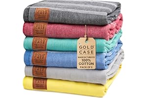 GOLD CASE HOME COLLECTION Gold CASE Turkish Beach Towel Set of 6-100% Cotton Beach Towels Oversized 70 x 38''- LYCIA Extra Large Beach Towels - Quick Dry & Sand Free Beach Towel - Turkish Towels for Pool - Multi1