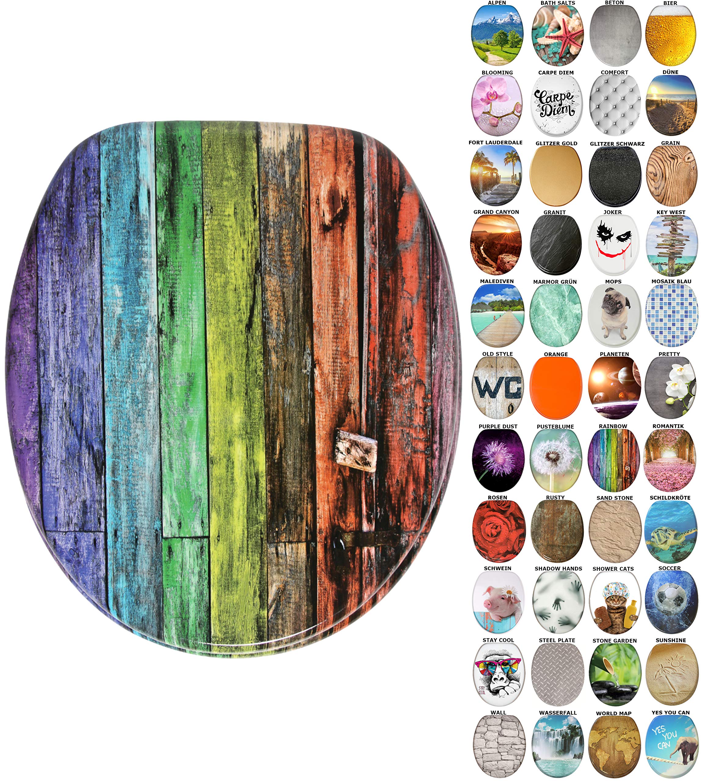 Sanilo Soft Close Toilet Seat, Wide Choice of New Toilet Seats, Stable Hinges, Easy to Mount (Rainbow)