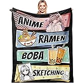 Hibolen Anime Gifts Blanket 40"x50" for Girls Boys Kids Teens, Warm Cozy Anime Blanket, Kawaii Animes Decor Stuff, Animes Lover Gifts for Men Women, Kawaii Ramen Boba Sketching Lovers Gift Throw