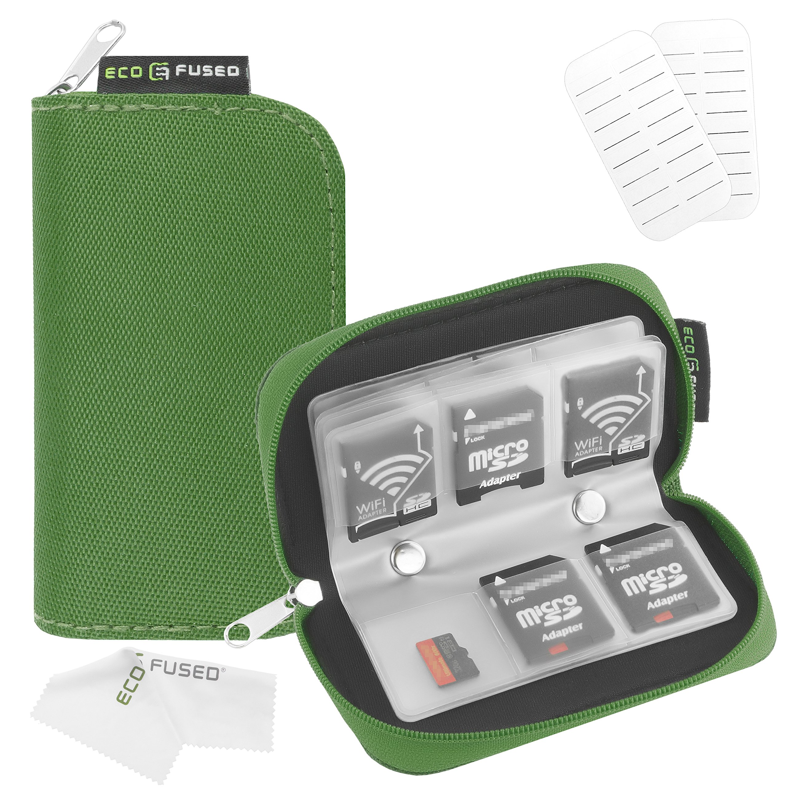 Eco-Fused Memory Card Case - Fits up to 22x SD, SDHC, Micro SD, Mini SD and 4X CF - Holder with 22 Slots (Green)