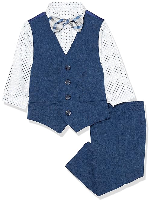 Van Heusen baby boys 4-piece Formal Dress Up Vest Set, Vest, Pants, Collared Dress Shirt, Tie and Toddler Suit, Blue Jean, 12 Months US