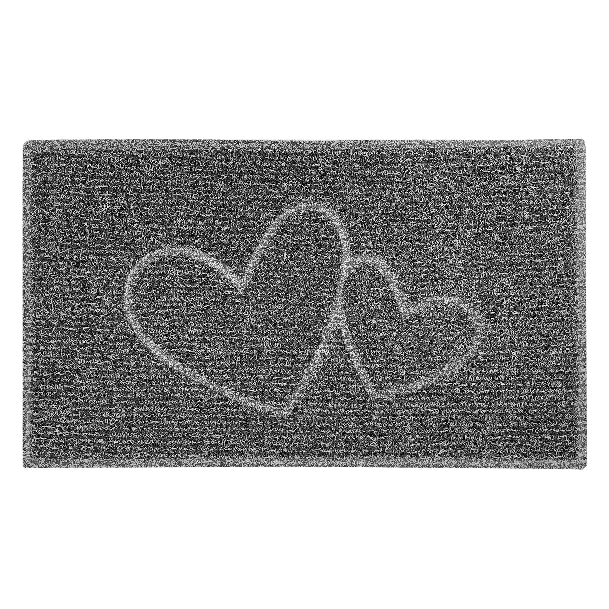 Nicoman DOUBLE HEART Embossed Shape Door Mat-Trapper Jet-Washable Doormat-(Use Indoor or Sheltered Outdoor), Medium (75x44cm), Black with Grey