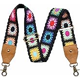 Nefelibata Purse Strap-2" Crazy Horse Leather Wide Shoulder Strap Adjustable Replacement,Retro knit Embroidery Multi-pattern Crossbody Bag Straps for Handbag,Crossbody Bags(Black Knit Embroidery)