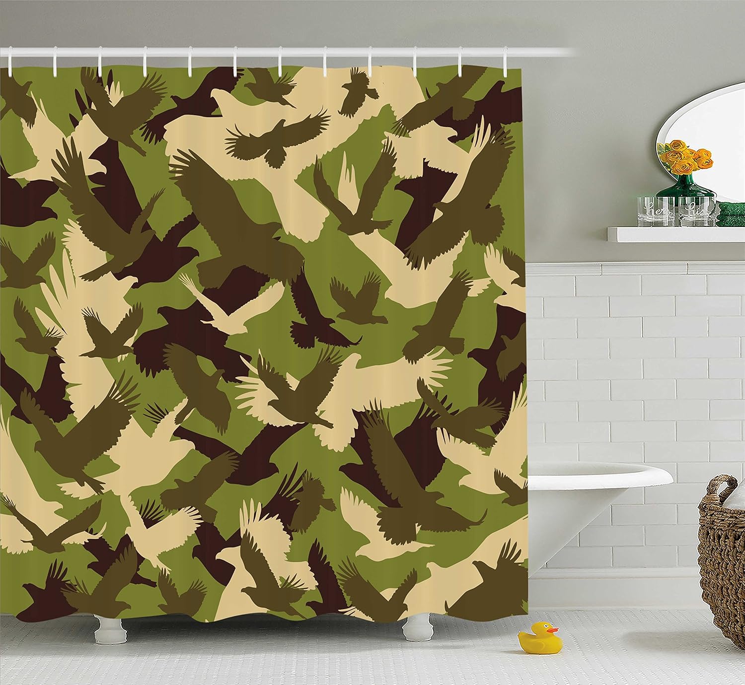 Camo Shower Curtain by Ambesonne classico Germania mimetico foresta giungla militare colori tessuto arredo bagno Set con ganci verde scuro verde chiaro