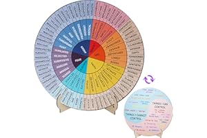 Jeoronuly Feelings Wheel Therapy Office Decor, 9.8" Diameter Large Double Sided Mental Health Decor Emotion Wheel with Stand, Wooden Coping Wheel Chart Therapist Gifts for Therapy Psychologist Office