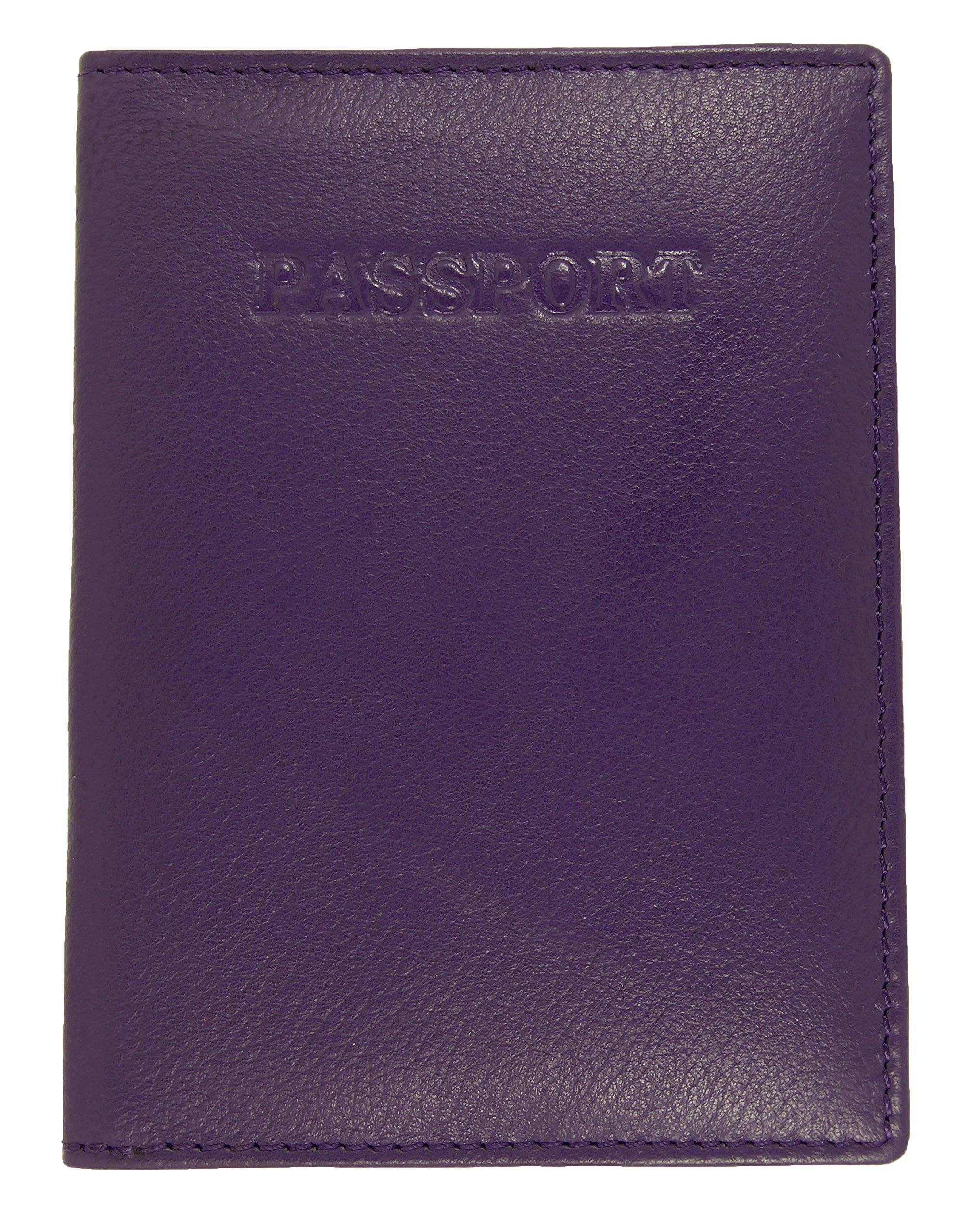 Hide and Sleek Soft Real Leather Passport Holder Case Wallet (Purple)
