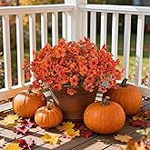 Artificial Flowers Fake Fall Plants for Outdoor Indoor Garden Christmas Decoration, 12 Bundles Silk Colorful Fall Mums with Eucalyptus Leaves Fake Plants for Autumn Porch Home Patio Yard Weeding Decor