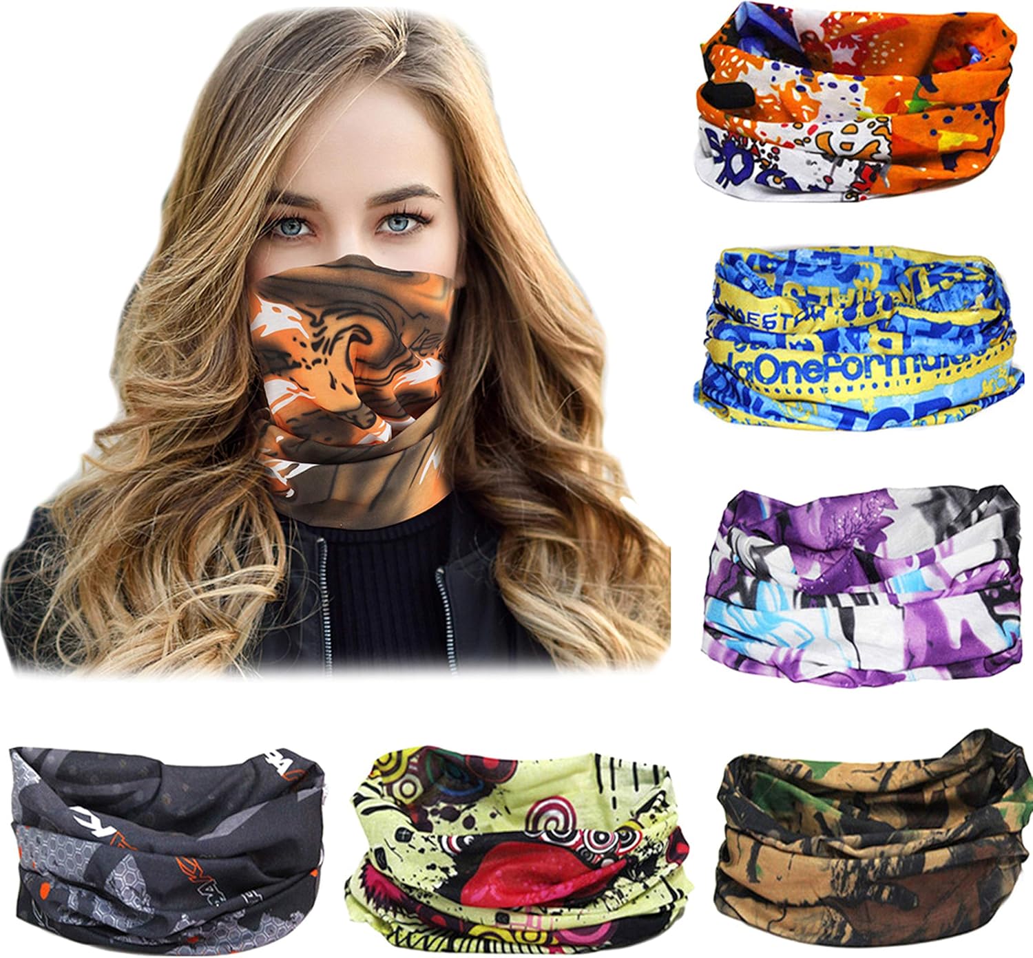 Finrezio 6PCS Seamless Bandanas Balaclavas Multifunctional Headband Scarf Headwrap Neckwarmer for Dust, Outdoors,Women’s Novelty Bandanas for Sports,Music Festivals, Raves, Riding: Jewelry