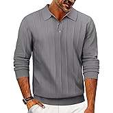 COOFANDY Mens Knit Polo Long Sleeve Polos Sweater Causal Collared Golf Sweaters Fashion Business Dress Pullover
