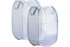 BENJUN Collapsible Mesh Laundry Basket，Pop Up Laundry Hamper-Easy Storage, Ideal for Home and Travel Use (2 light gray)