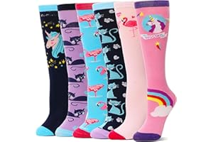 Girls Kids Knee High Socks Funny Cute Crazy Long Tall Fun Animal Child Socks 6 Pairs