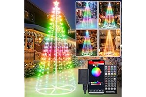 LPHIANX 9ft Smart LED Christmas Cone Tree Light,Outdoor Lighted Christmas Tree Lighted Tree, Music Sync with Remote APP Control, DIY Colors LED Light Show Tree for Indoor Outdoor Decorations