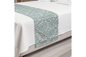 Ambesonne Damask Bed Runner, Botanical Theme of Ivy Like Leaves Intricate Romantic Era Pattern, Decorative Accent Bedding Scarf for Hotels Homes and Guestrooms, King, Pale Teal