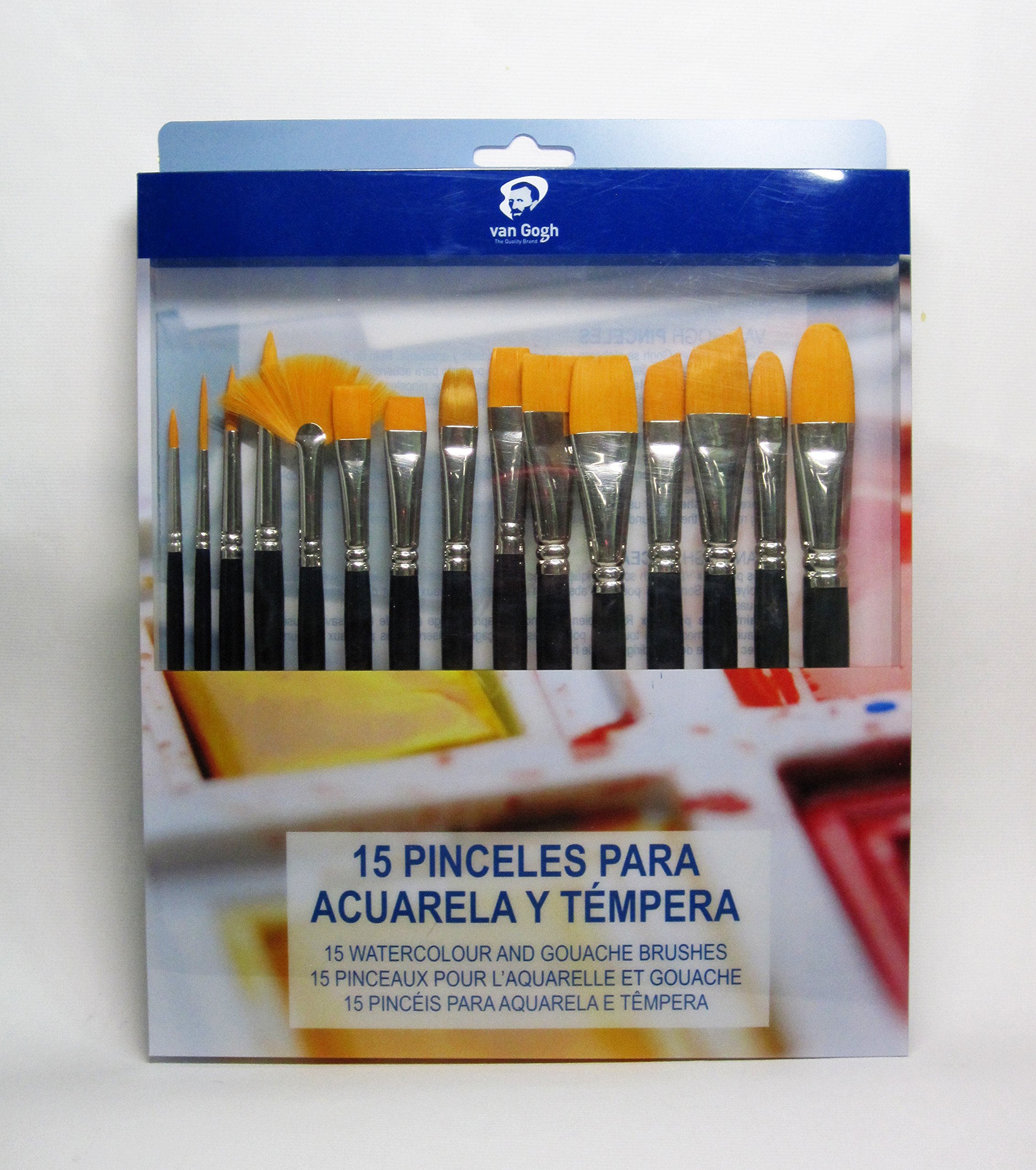 Van Gogh Brush Set of 15, Blue - Watercolour and Pocket Tempera, Rattail Handle, 15 Pieces