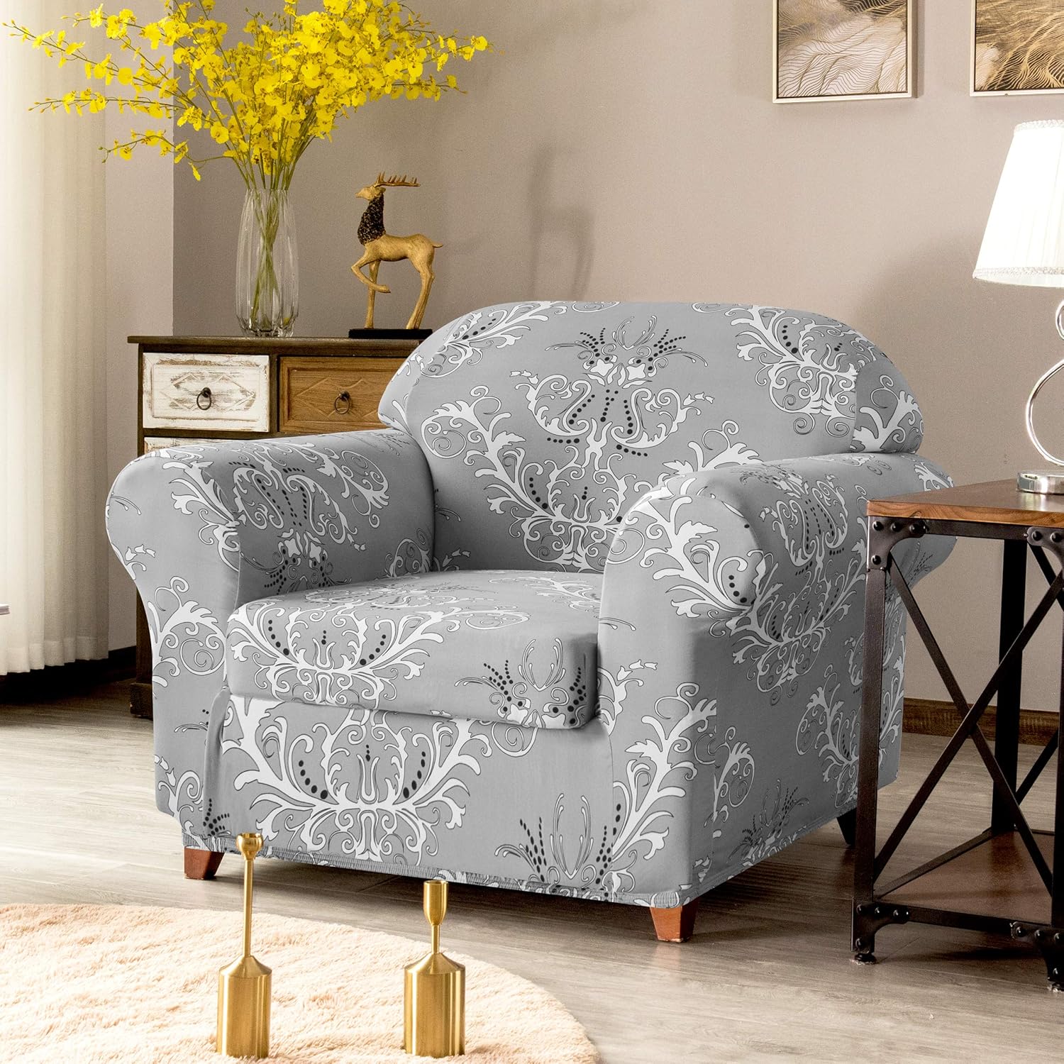 TIKAMI 2-Piece Sofa Slipcovers Spandex Printed Fit Stretch Couch Cushion Cover Washable Furniture Protector(Small,Gray): Home & Kitchen