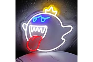 JOSEBRU Neon Sign King Boo The Ghost Face LED Neon Light Mario Lamp Acrylic Sign for Game Room Decor Gaming Light Accessory Gifts for Boy Room Decor (White)