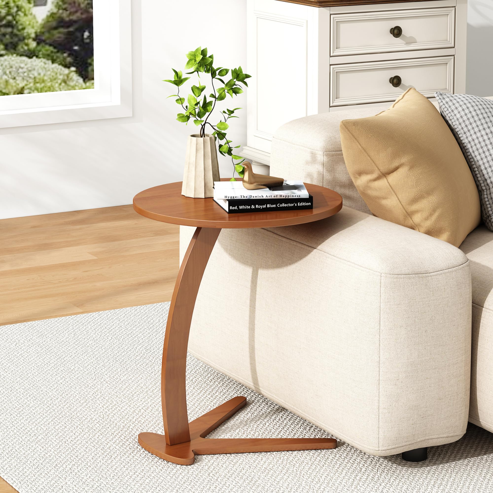 Photo 1 of (PARTIAL SET) (DAMAGED)  FIDOOM C Shaped End Table, Small Round Side Table for Couch, Slide Under Sofa Tray Desk for Living Room Bedroom, Solid Wood TV Tray Table for Narrow Space (17” Large)