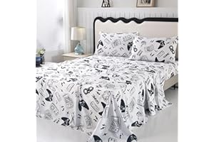 SDIII 4PCS White Gamer Twin Sheets Set, Soft and Breathable Microfiber Gaming Sheets Twin, Video Game Bed Sheet for Boys Girls Teens and Kids