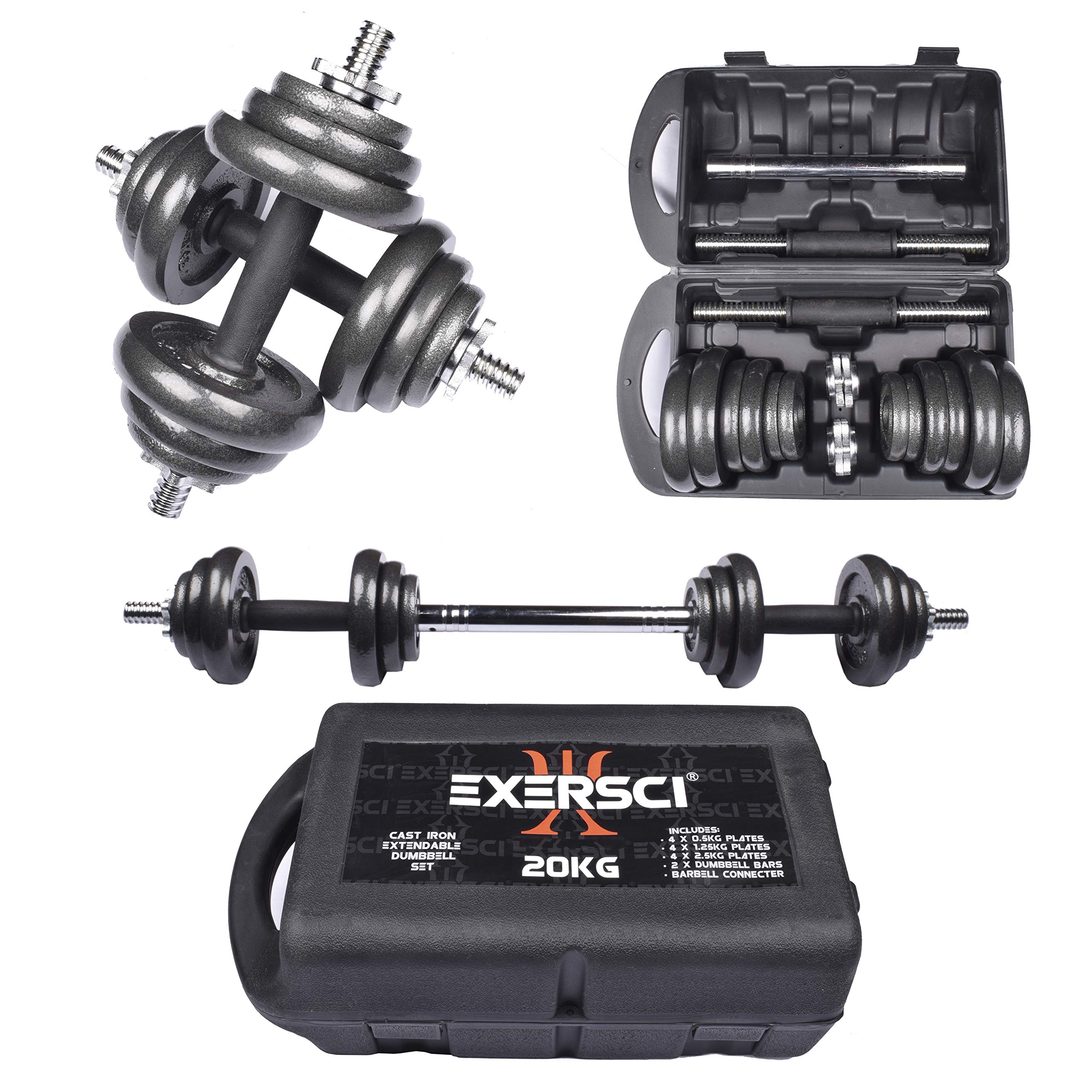 Buy Exersci Cast Iron Adjustable Dumbbell/Barbell Box Set 20kg/30kg