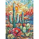 Blueforest Cactus 1000 Piece Puzzle for Adults - Mosaic-Style Desert Therapy Jigsaw Puzzle, Vibrant Succulent Wall Decor & Premium Gift Set (27.5"x19.7")