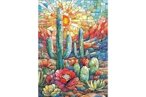 Blueforest Cactus 1000 Piece Puzzle for Adults - Mosaic-Style Desert Therapy Jigsaw Puzzle, Vibrant Succulent Wall Decor & Premium Gift Set (27.5"x19.7")