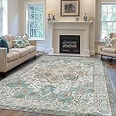 GENIMO 7'6''x9'6'' Area Rugs for Living Room, Machine Washable Non Slip Vintage Rugs, Low Pile Lightweight Chenille Print Rug