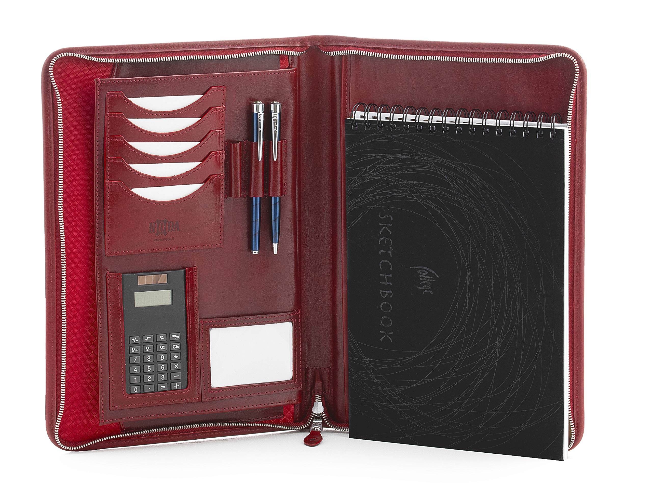 Noda Leather Portfolio a4, Document Holder, Conference Folder with Calculator (Red)