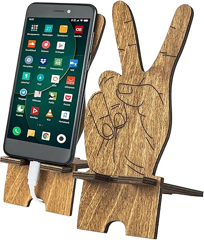Phone Stand, Peace Hand, Wood Phone Holder Stand, Wooden phone