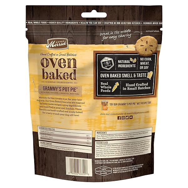 MERRICK OVEN BAKED NATURAL AND CRUNCHY BAG OF TREATS, DOG CHICKEN TREATS, GRAMMY’S POT PIE WITH REAL CHICKEN – 11 OZ. BAG