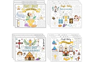 R HORSE First Holy Communion Coloring Placemats - Activity Holiday Party Placemats Disposable Paper Placemats for Restaurant Entertainment Crafts Children Table Mats Dinner Decor Party Supplie
