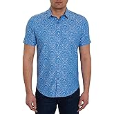 Robert Graham Men's Bayview Short-Sleeve Woven Button Down Shirt, Premium Cotton Knit Top, Classic-Fit & Richly Detailed