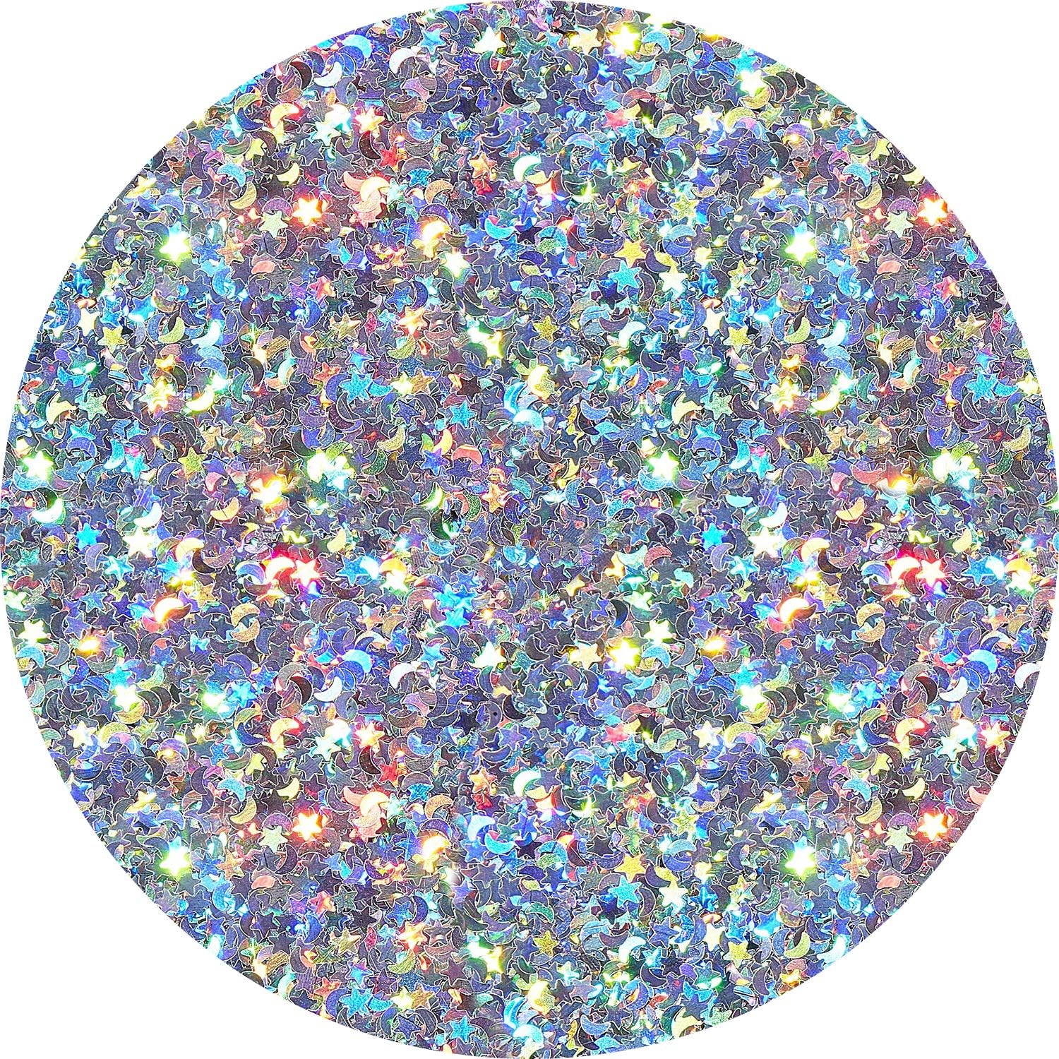 Hemway Craft Glitter Silver Holographic Stars & Moons 100g Shaped Glitter for Crafts Resin, Cosmetic, Nail, Face, Body - Image 3